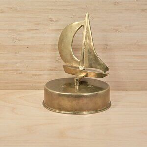 Vintage Brass Sailboat Music Box Rotating Nautical Maritime Decor